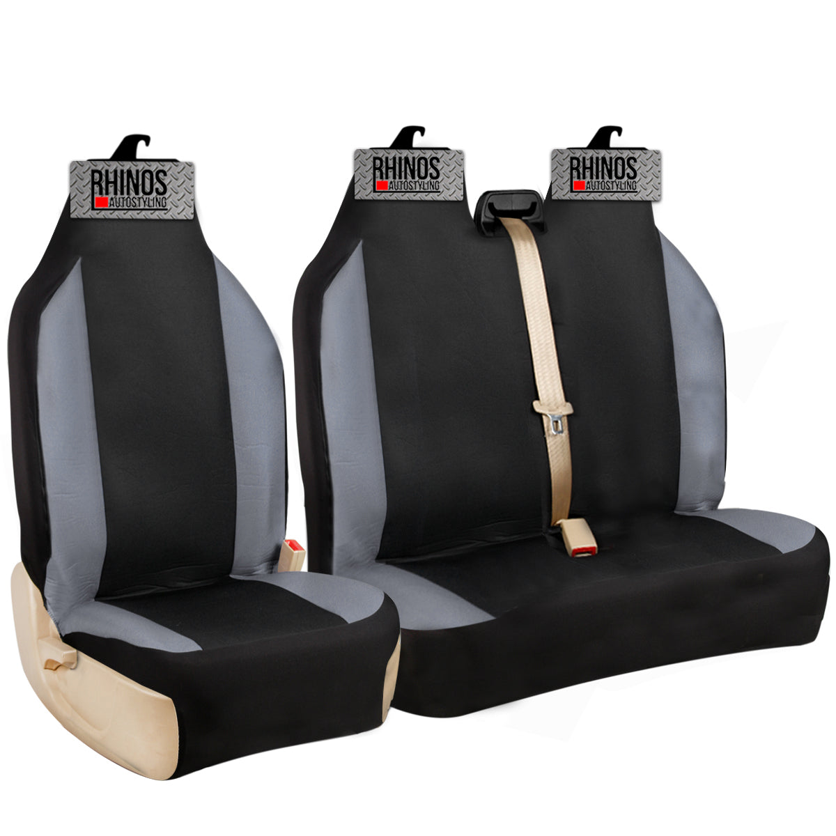 Front Van Seat Covers – Black Polyester With Red Piping For Ford Transit, Transporter, Vivaro
