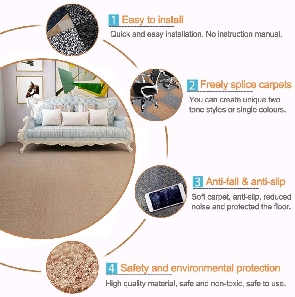 20 x Random Patchwork Carpet Tiles 50x50cm 5 SQM Heavy Duty Commercial Garage Porch Office Shed Conservatory Home Hardwearing Anti-Slip Floor Covering Premium Flooring Rugs Floor Tiles