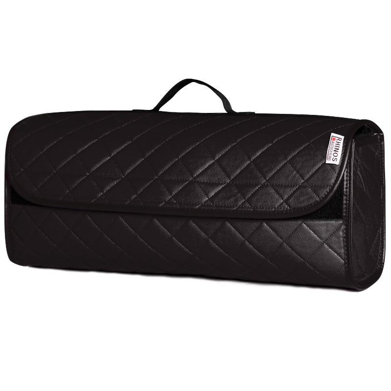 Durable Boot Tidy Tool Declutter Organiser Compact Storage Car Trunk Anti Slip Bag Leather Quilted Grey